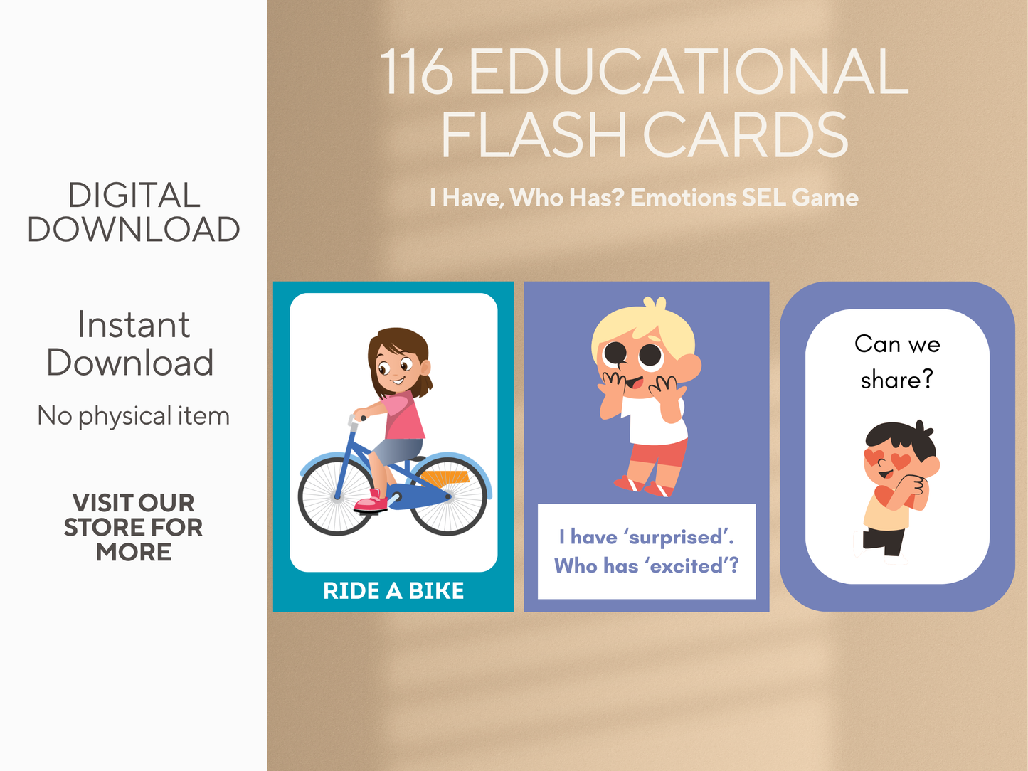 116 Educational Flashcards Bundle | Emotions SEL Game & Daily Routine Cards