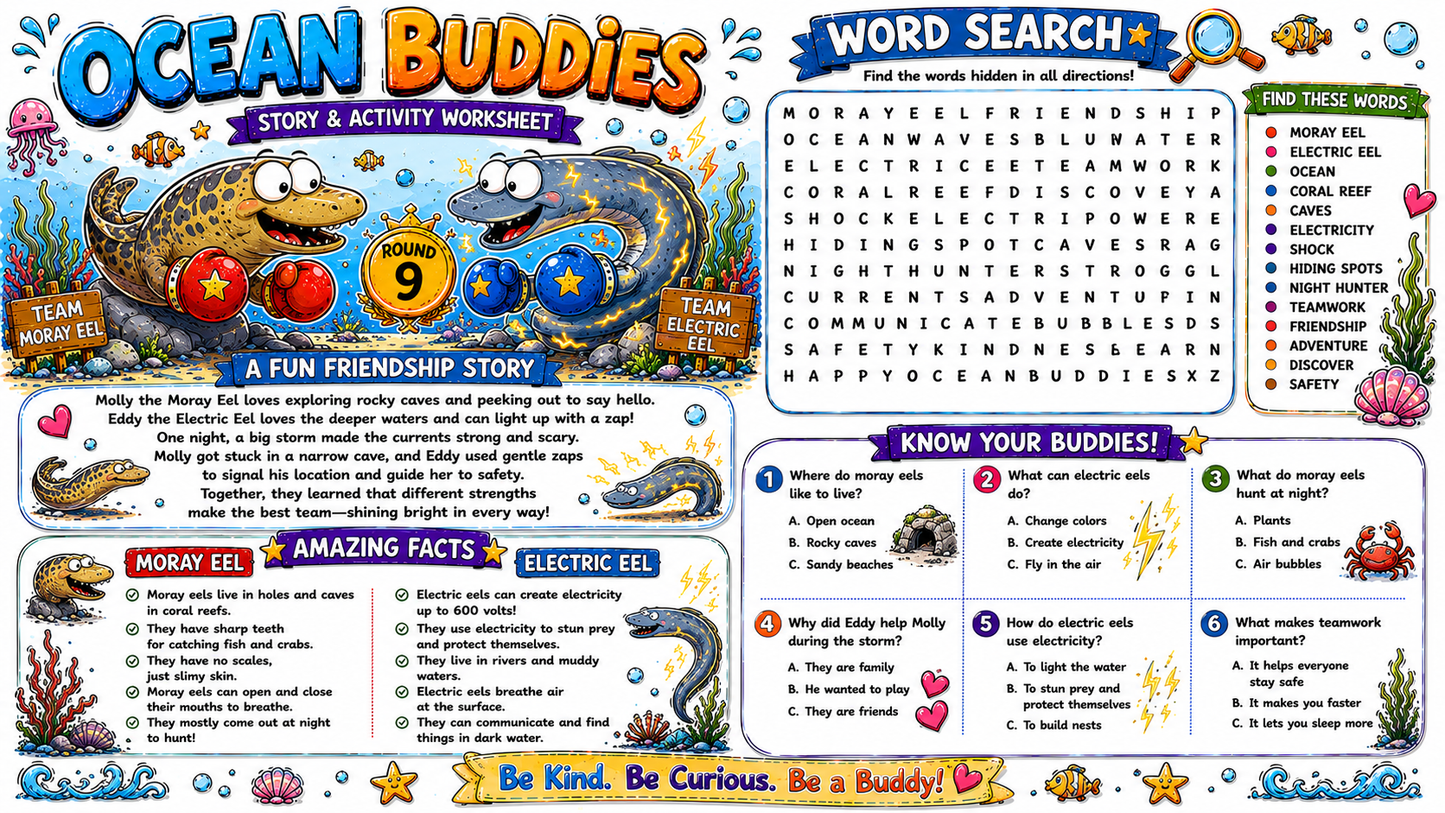Worksheets – Educational Character Activity Book | 20 Printable Activity Pages for Kids