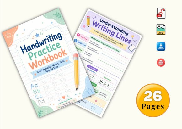 ✨ Printable Handwriting Practice Workbook Template – 26 Letter Tracing Pages ✨ Build neat, confident penmanship and master beautiful letter formation step by step! ✍️✨
