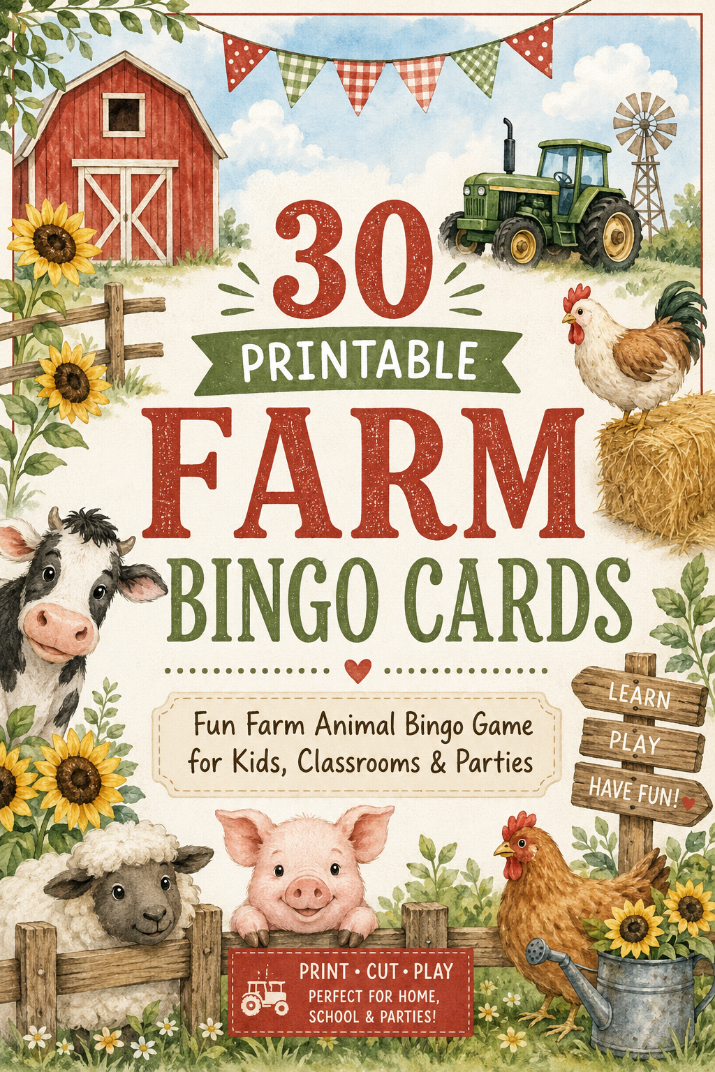 ✨ Printable Farm Bingo Cards Template – 31 Unique Classroom & Party Games ✨ Bring the joy of the countryside to life with a fun, interactive, and screen-free group game! 🌾🚜