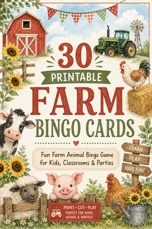 ✨ Printable Farm Bingo Cards Template – 31 Unique Classroom & Party Games ✨ Bring the joy of the countryside to life with a fun, interactive, and screen-free group game! 🌾🚜