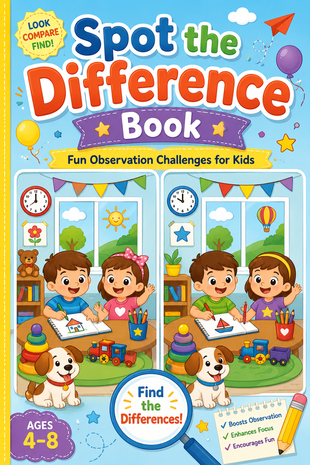 ✨ Printable Spot the Difference Activity Book Template – 31 Observation Puzzles ✨ Sharpen young minds, boost concentration, and unlock hours of screen-free puzzle fun! 👀✨