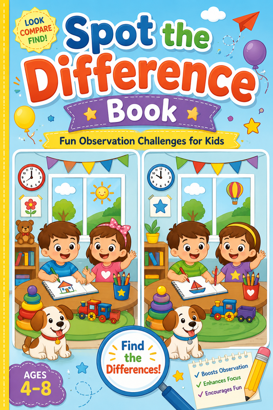 ✨ Printable Spot the Difference Activity Book Template – 31 Observation Puzzles ✨ Sharpen young minds, boost concentration, and unlock hours of screen-free puzzle fun! 👀✨