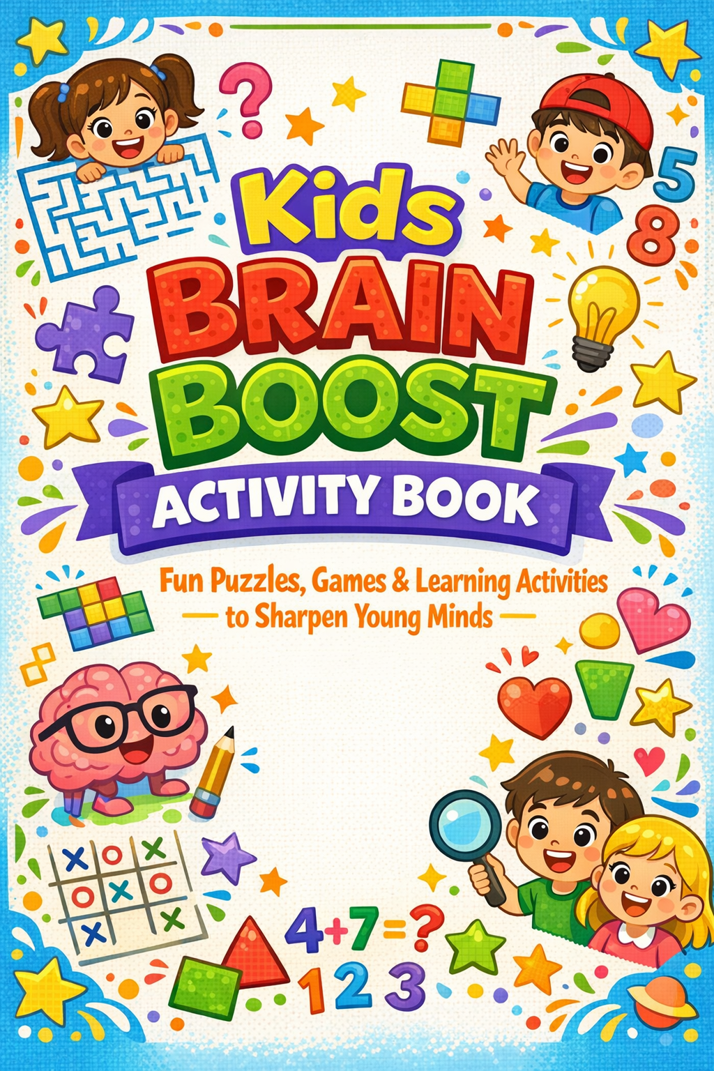 ✨ Printable Kids Brain Boost Activity Book Template – 30 Cognitive Puzzles ✨