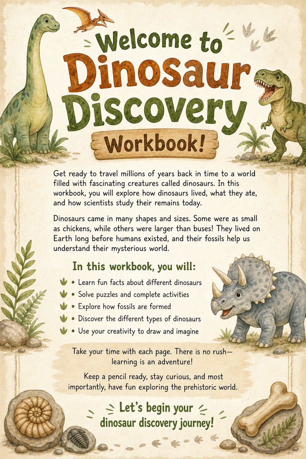 ✨ Printable Dinosaur Discovery Workbook Template – 32 Prehistoric Learning Pages ✨ Roar into a thrilling, screen-free educational adventure through the prehistoric world! 🦖🦕