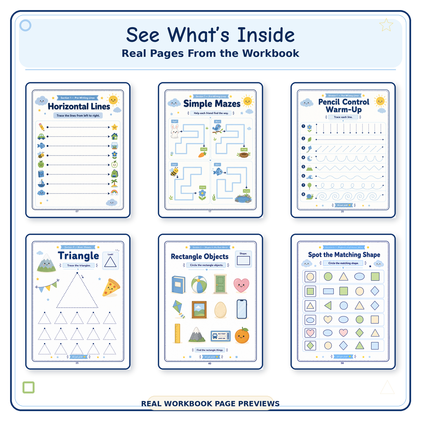 Shapes & Pre-Writing Lines Workbook | 60 Printable Tracing, Pencil Control & Shape Recognition Activities for Ages 3–6