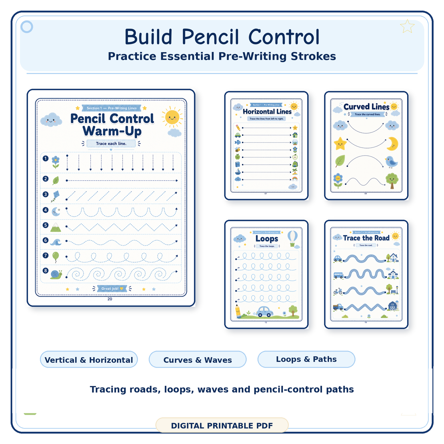 Shapes & Pre-Writing Lines Workbook | 60 Printable Tracing, Pencil Control & Shape Recognition Activities for Ages 3–6