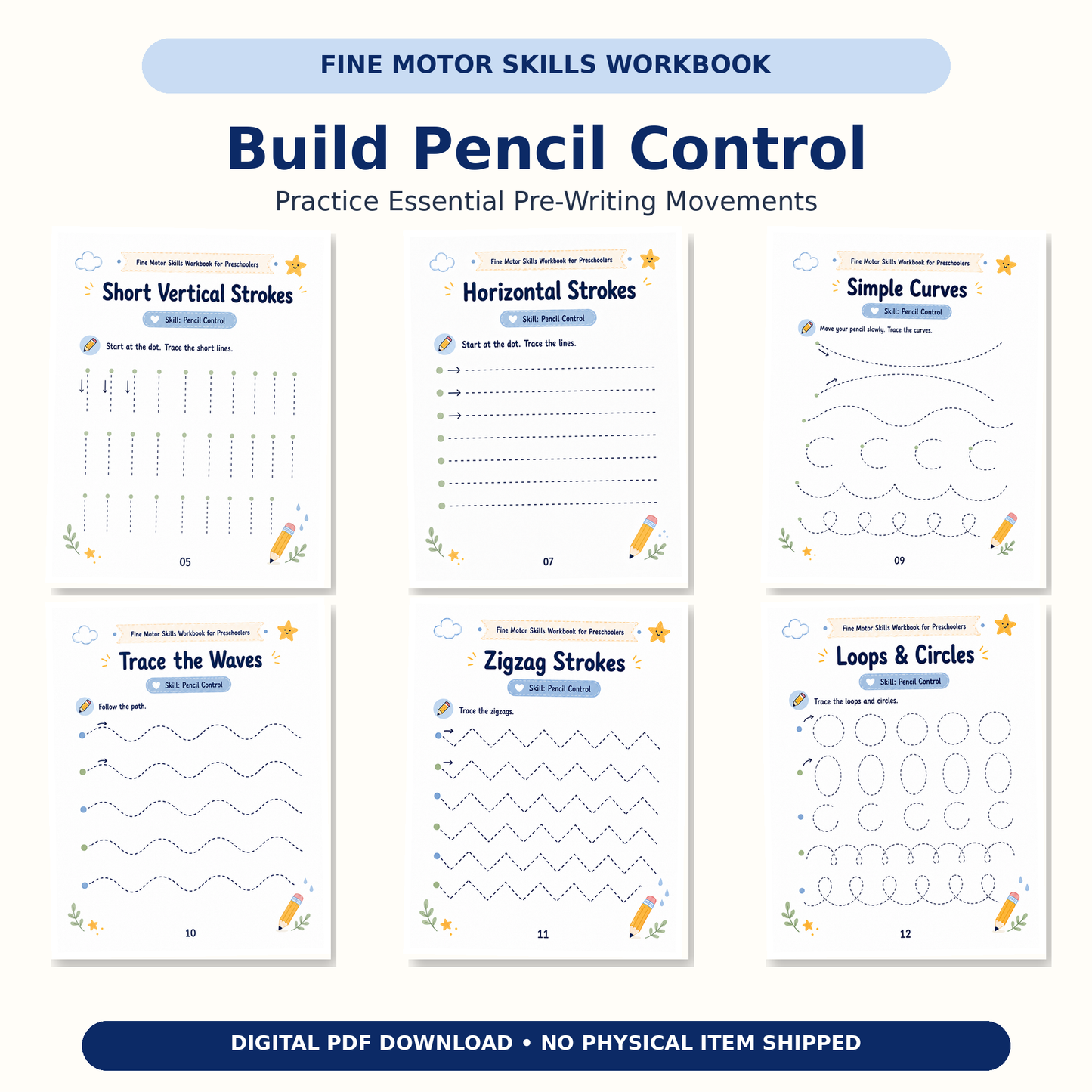 Fine Motor Skills Workbook for Preschoolers | 60 Printable Tracing, Cutting, Matching & Pencil Control Activities for Ages 3–6