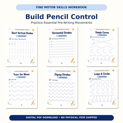 Fine Motor Skills Workbook for Preschoolers | 60 Printable Tracing, Cutting, Matching & Pencil Control Activities for Ages 3–6
