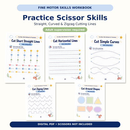 Fine Motor Skills Workbook for Preschoolers | 60 Printable Tracing, Cutting, Matching & Pencil Control Activities for Ages 3–6