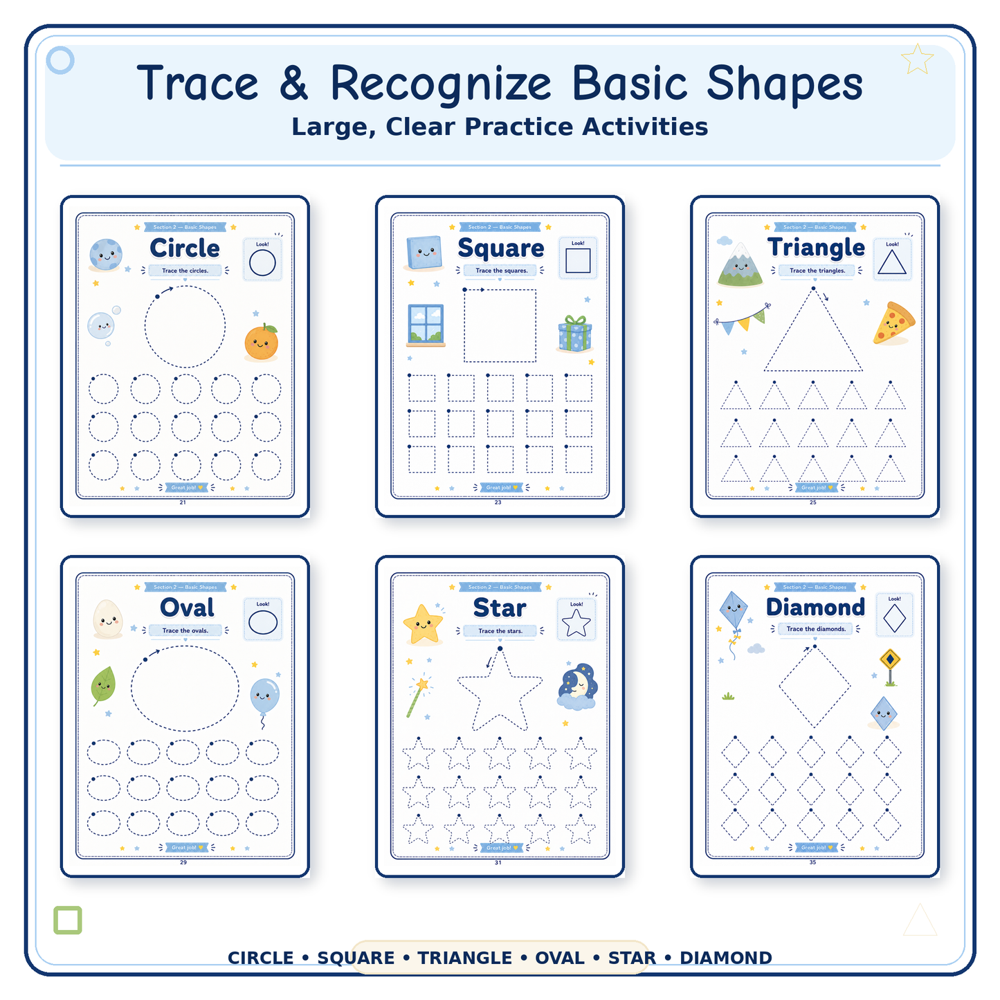 Shapes & Pre-Writing Lines Workbook | 60 Printable Tracing, Pencil Control & Shape Recognition Activities for Ages 3–6