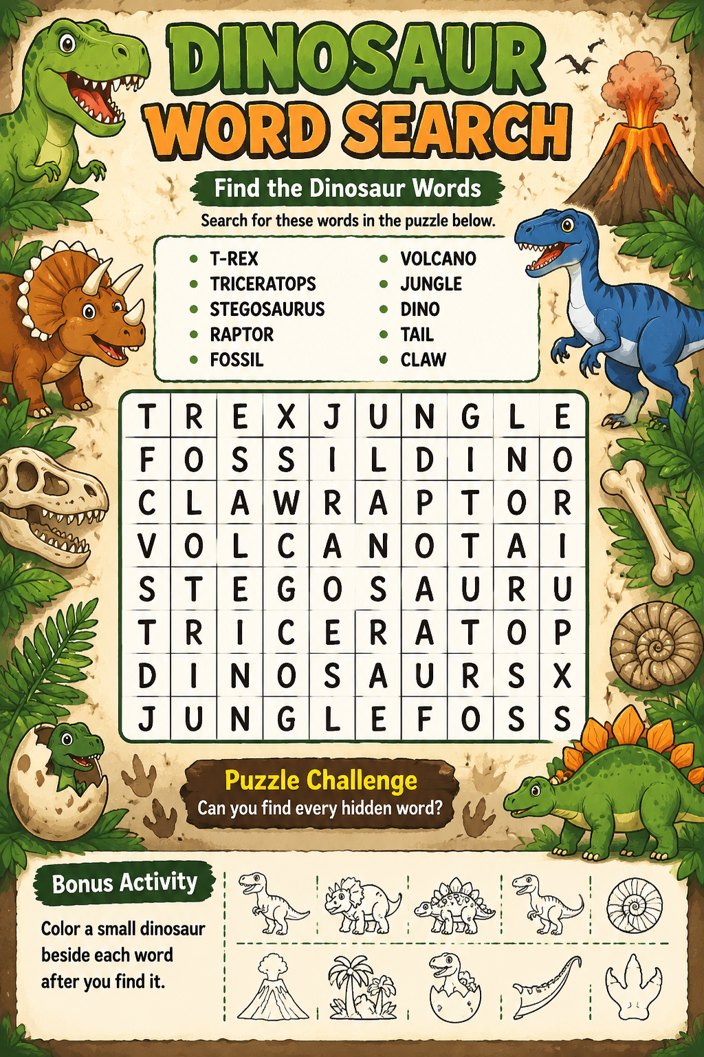 ✨ Printable Dinosaur Prehistoric Activity Workbook Template – 31 Jurassic STEM Pages ✨