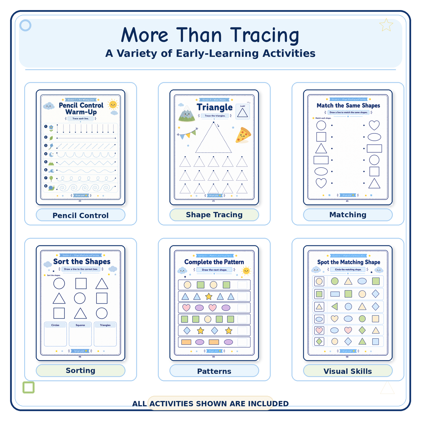 Shapes & Pre-Writing Lines Workbook | 60 Printable Tracing, Pencil Control & Shape Recognition Activities for Ages 3–6