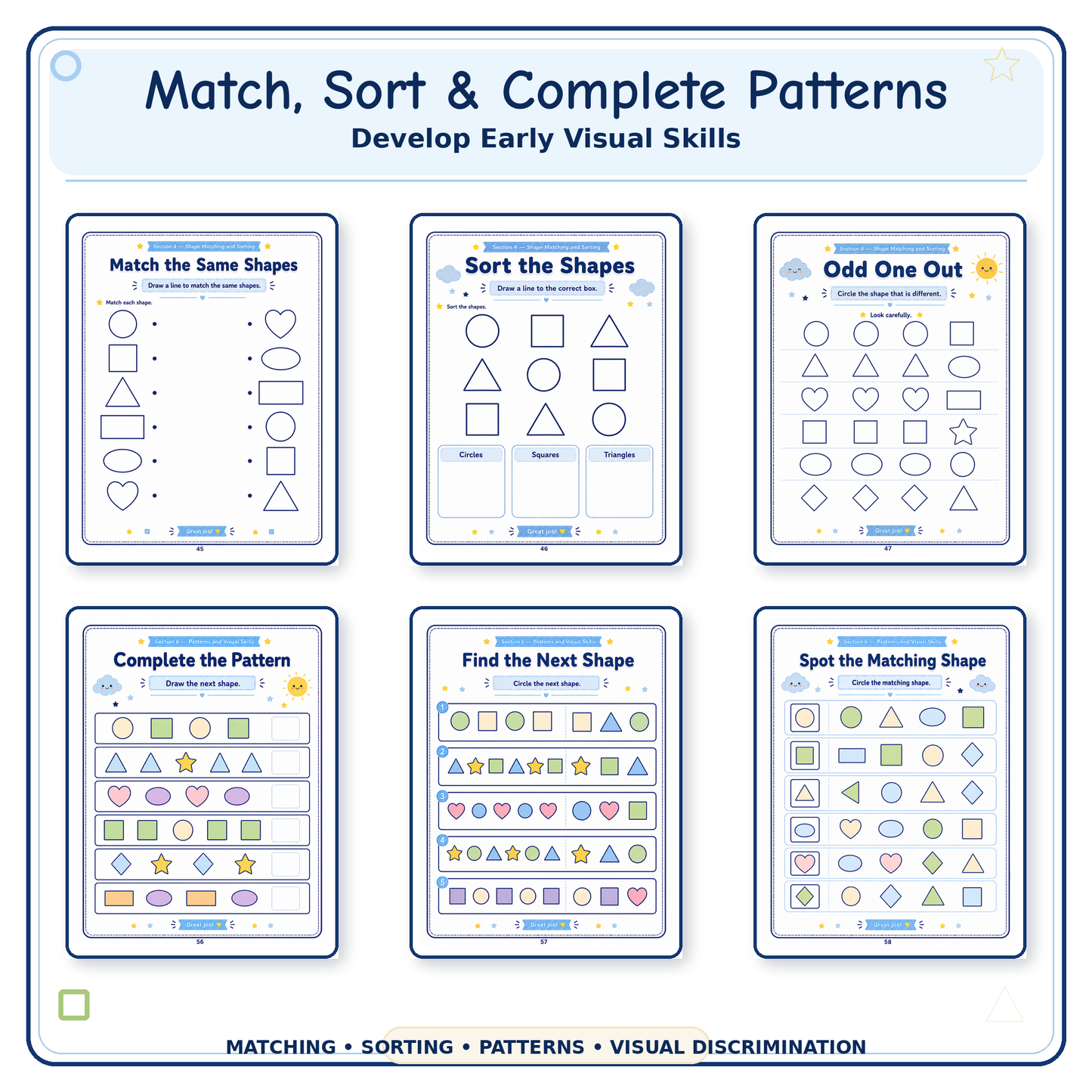 Shapes & Pre-Writing Lines Workbook | 60 Printable Tracing, Pencil Control & Shape Recognition Activities for Ages 3–6