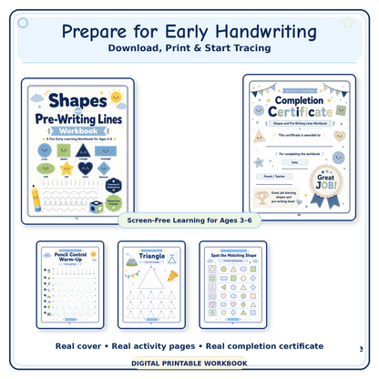Shapes & Pre-Writing Lines Workbook | 60 Printable Tracing, Pencil Control & Shape Recognition Activities for Ages 3–6