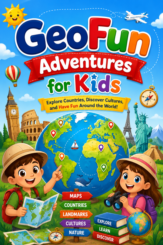✨ Printable GeoFun Adventures Geography Workbook Template – 30 Map & Landmark Pages ✨