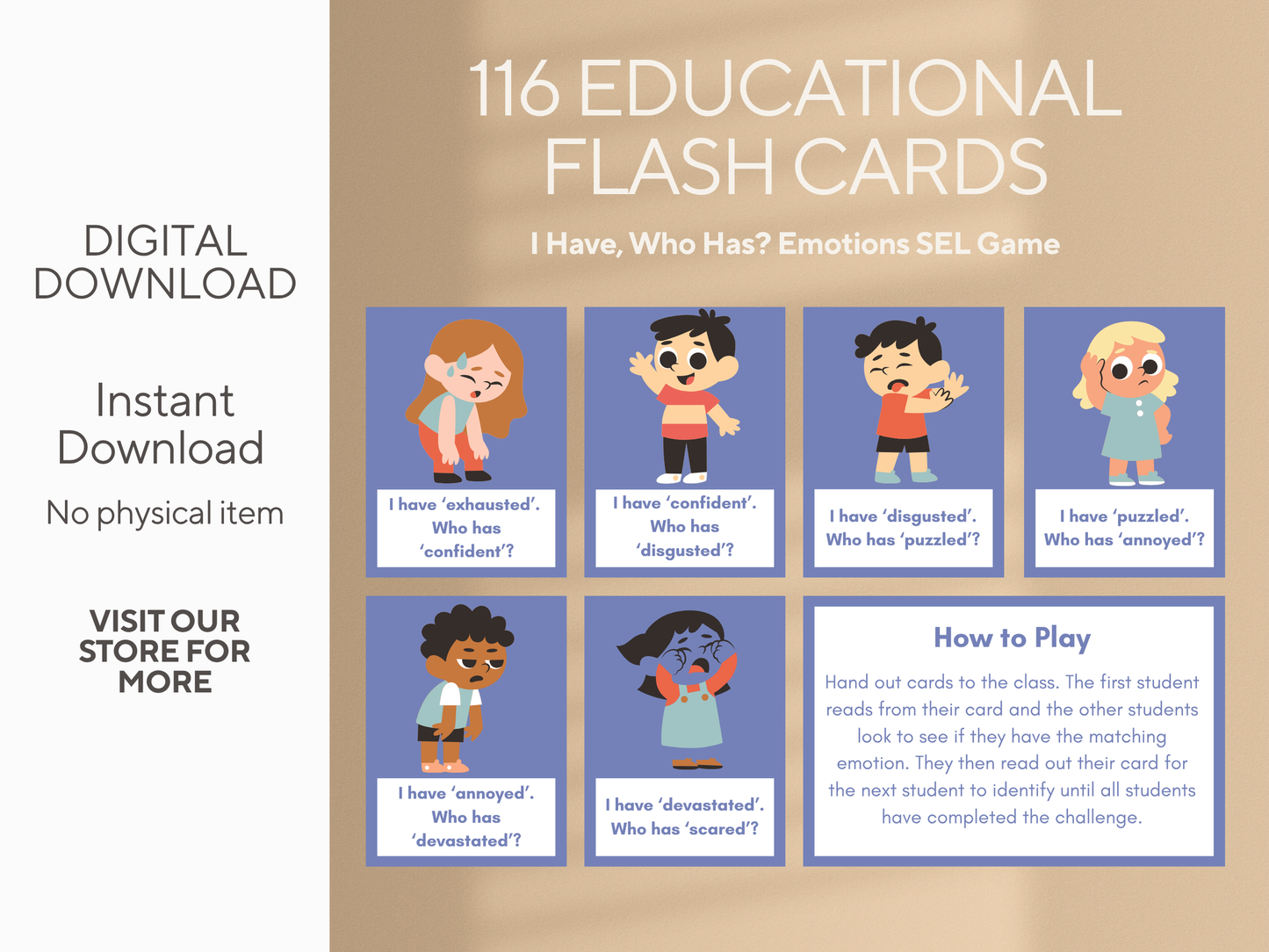 116 Educational Flashcards Bundle | Emotions SEL Game & Daily Routine Cards