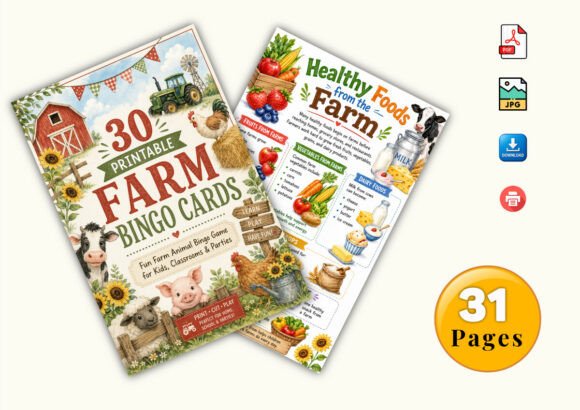 ✨ Printable Farm Bingo Cards Template – 31 Unique Classroom & Party Games ✨ Bring the joy of the countryside to life with a fun, interactive, and screen-free group game! 🌾🚜