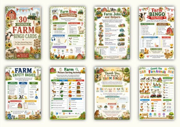 ✨ Printable Farm Bingo Cards Template – 31 Unique Classroom & Party Games ✨ Bring the joy of the countryside to life with a fun, interactive, and screen-free group game! 🌾🚜