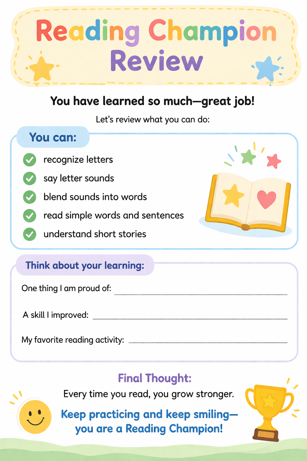 ✨ Printable Kindergarten Reading Practice Workbook Template ✨ Help young learners take their first confident steps into the world of reading! 📚✨