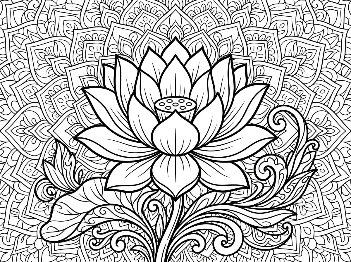 Discover tranquility with this premium collection of 50 Lotus Flower Symmetry Coloring Pages