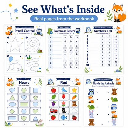 Preschool Learning Binder Ages 2–5 | 80 Printable Toddler Activities, ABC Tracing, Numbers, Shapes, Matching & Fine Motor Skills