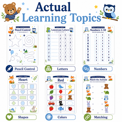 Preschool Learning Binder Ages 2–5 | 80 Printable Toddler Activities, ABC Tracing, Numbers, Shapes, Matching & Fine Motor Skills