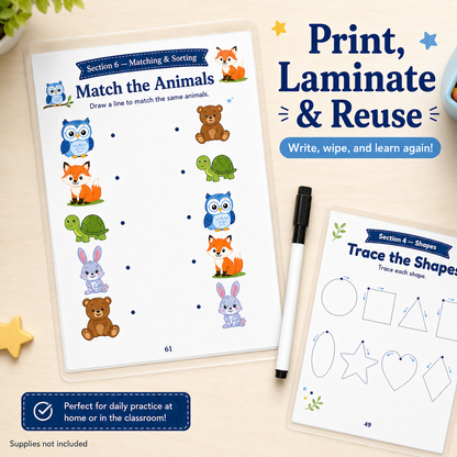 Preschool Learning Binder Ages 2–5 | 80 Printable Toddler Activities, ABC Tracing, Numbers, Shapes, Matching & Fine Motor Skills