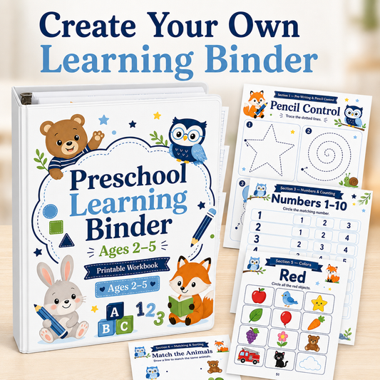 Preschool Learning Binder Ages 2–5 | 80 Printable Toddler Activities, ABC Tracing, Numbers, Shapes, Matching & Fine Motor Skills