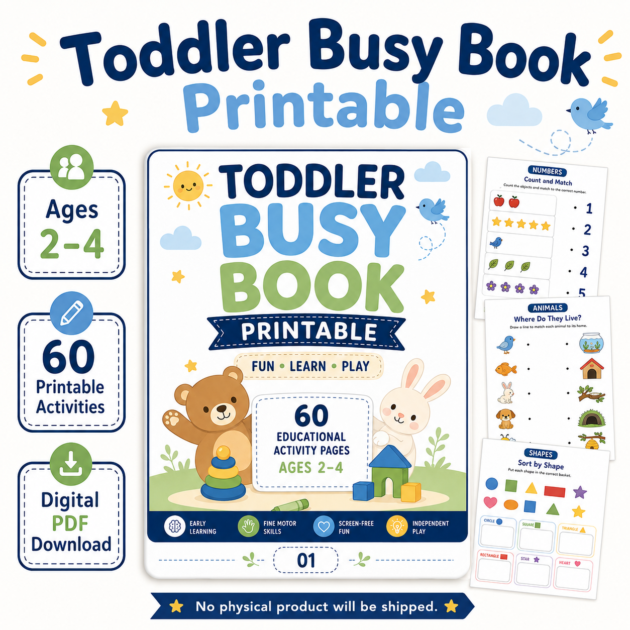 Toddler Busy Book Printable for Ages 2–4 | 60 Fun Learning Activities