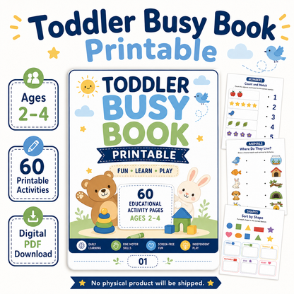 Toddler Busy Book Printable for Ages 2–4 | 60 Fun Learning Activities
