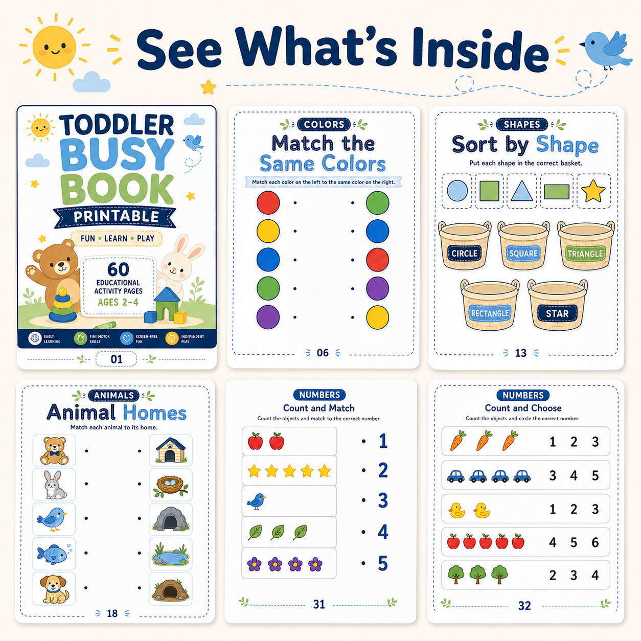 Toddler Busy Book Printable for Ages 2–4 | 60 Fun Learning Activities