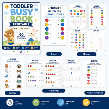 Toddler Busy Book Printable for Ages 2–4 | 60 Fun Learning Activities