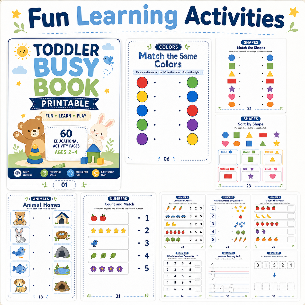 Toddler Busy Book Printable for Ages 2–4 | 60 Fun Learning Activities