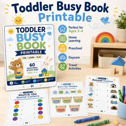 Toddler Busy Book Printable for Ages 2–4 | 60 Fun Learning Activities
