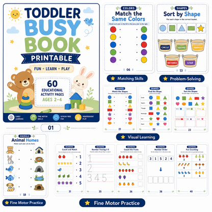 Toddler Busy Book Printable for Ages 2–4 | 60 Fun Learning Activities