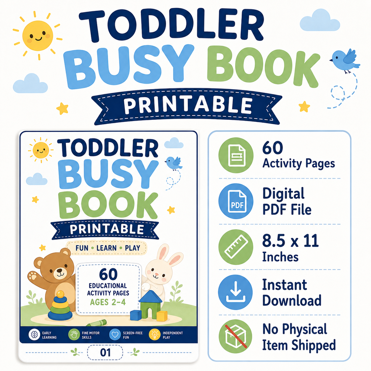 Toddler Busy Book Printable for Ages 2–4 | 60 Fun Learning Activities