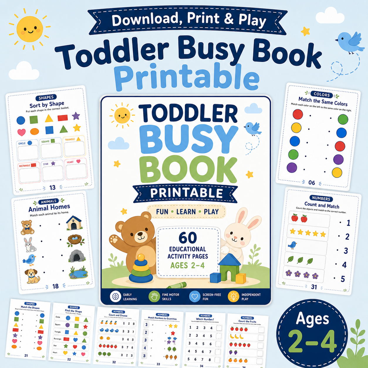 Toddler Busy Book Printable for Ages 2–4 | 60 Fun Learning Activities