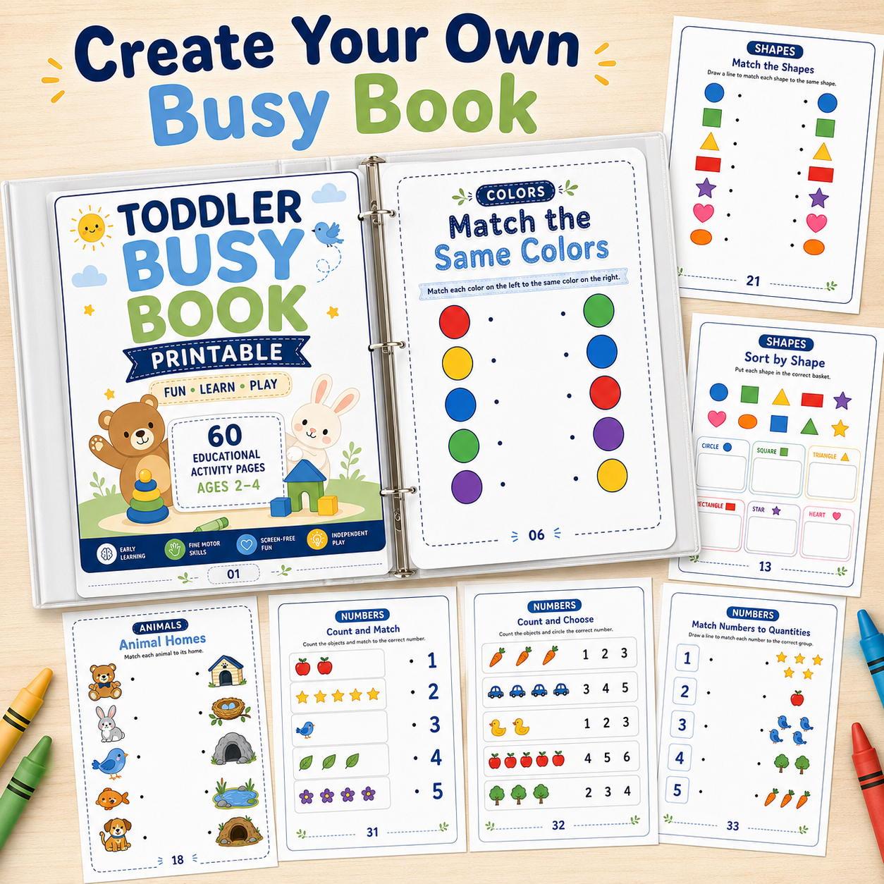Toddler Busy Book Printable for Ages 2–4 | 60 Fun Learning Activities