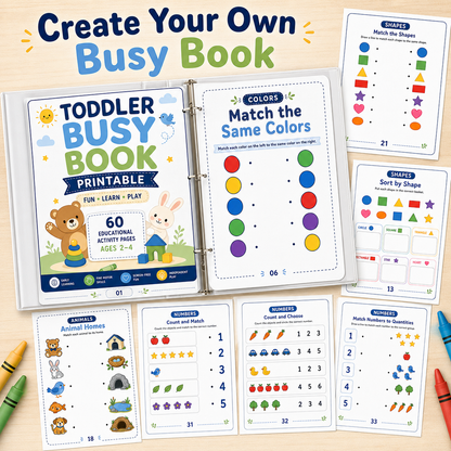 Toddler Busy Book Printable for Ages 2–4 | 60 Fun Learning Activities