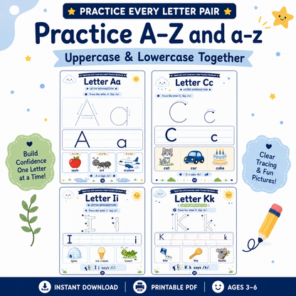 Uppercase & Lowercase Letter Practice Workbook | 80 Printable Alphabet Tracing, Matching & Handwriting Activities for Ages 3–6