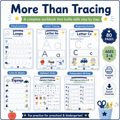 Uppercase & Lowercase Letter Practice Workbook | 80 Printable Alphabet Tracing, Matching & Handwriting Activities for Ages 3–6