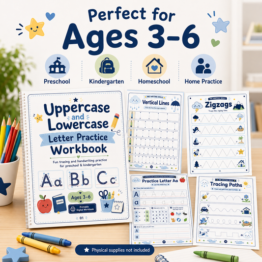 Uppercase & Lowercase Letter Practice Workbook | 80 Printable Alphabet Tracing, Matching & Handwriting Activities for Ages 3–6