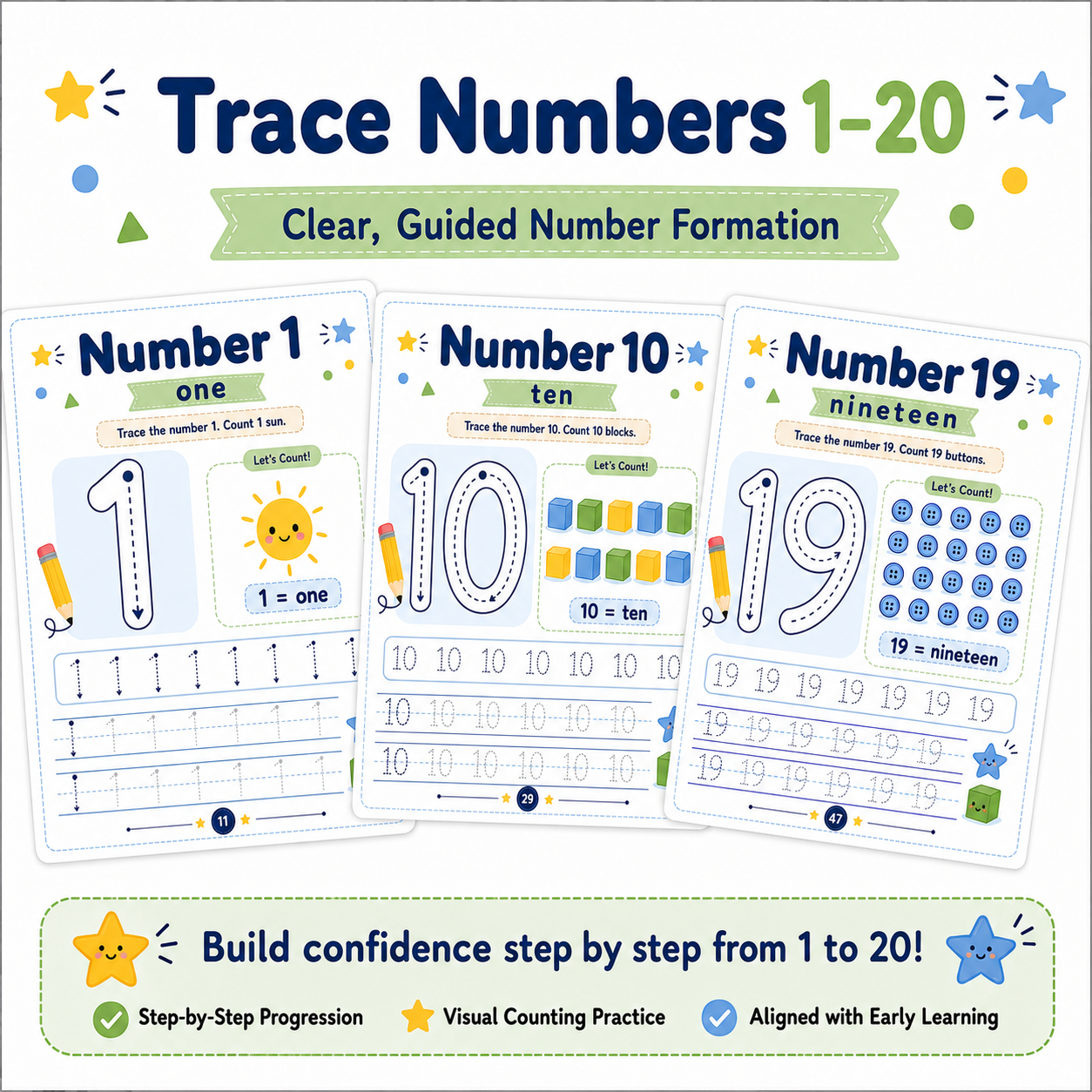 Number Tracing Workbook 1–20 | 60 Printable Counting, Number Recognition & Handwriting Activities for Ages 3–6