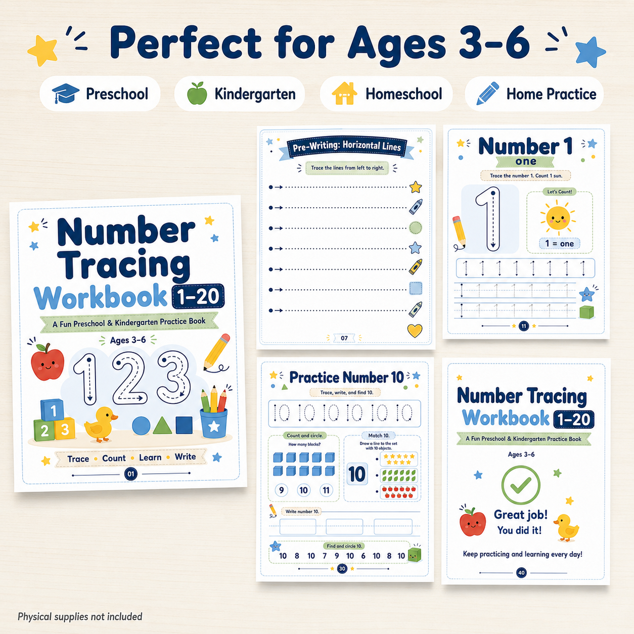 Number Tracing Workbook 1–20 | 60 Printable Counting, Number Recognition & Handwriting Activities for Ages 3–6