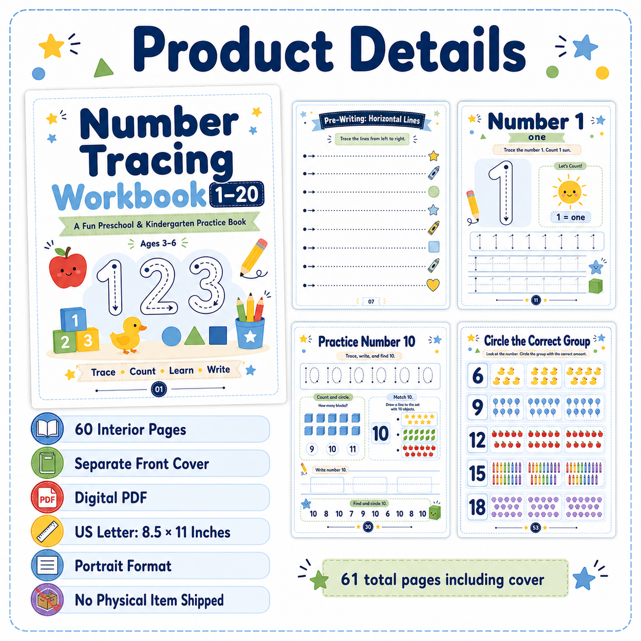 Number Tracing Workbook 1–20 | 60 Printable Counting, Number Recognition & Handwriting Activities for Ages 3–6