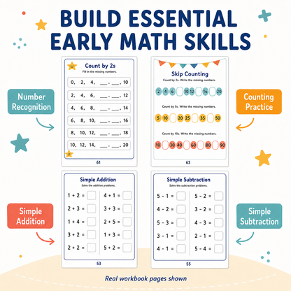 Kindergarten Math Workbook Ages 4–6 | Numbers, Counting, Addition & Subtraction Printable PDF