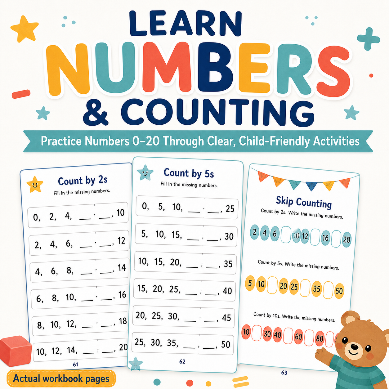 Kindergarten Math Workbook Ages 4–6 | Numbers, Counting, Addition & Subtraction Printable PDF