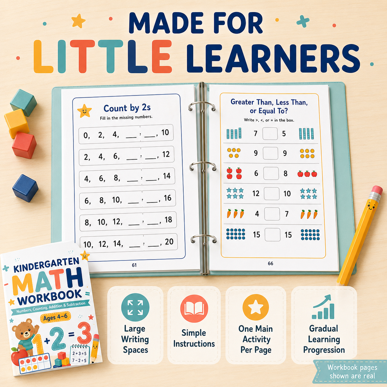 Kindergarten Math Workbook Ages 4–6 | Numbers, Counting, Addition & Subtraction Printable PDF