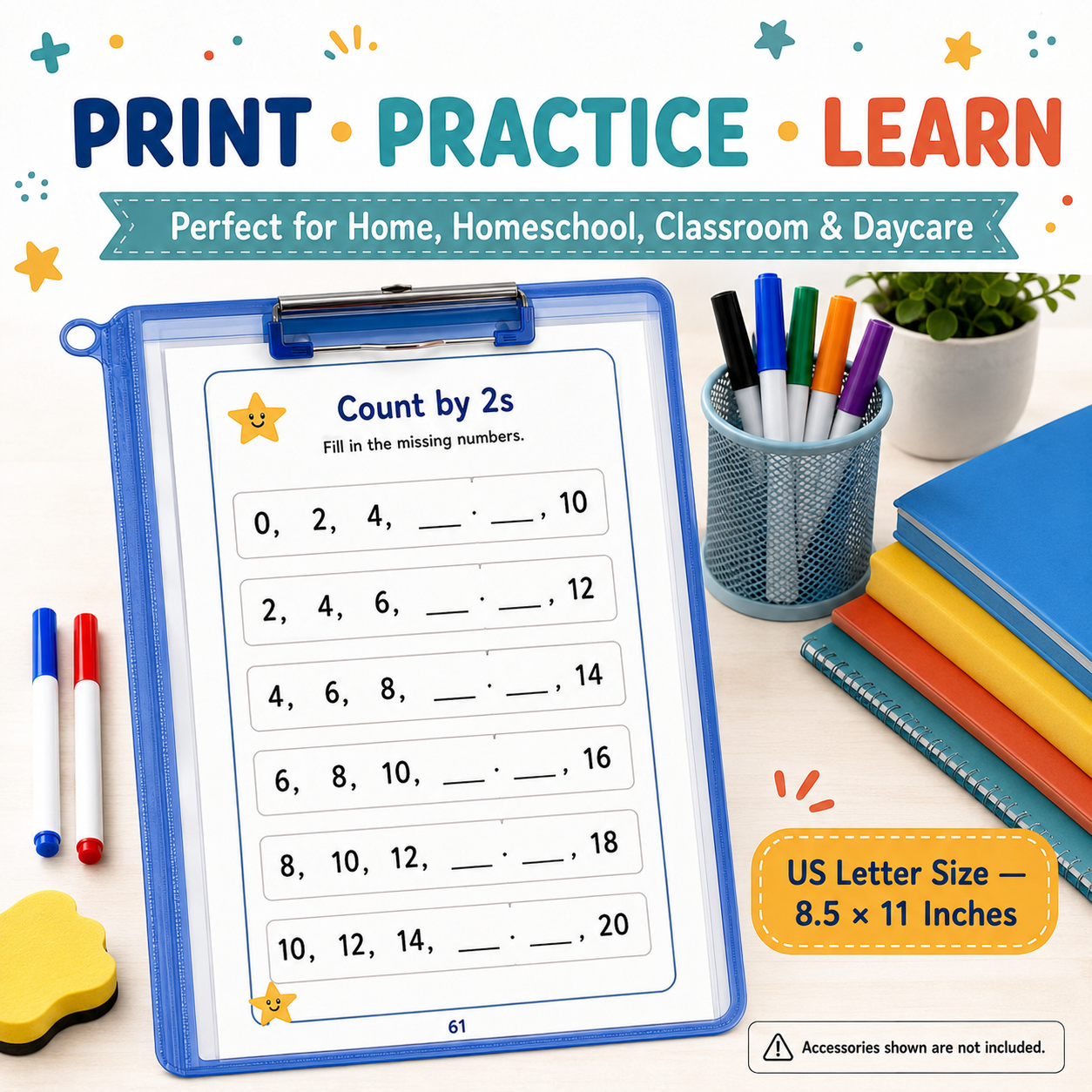 Kindergarten Math Workbook Ages 4–6 | Numbers, Counting, Addition & Subtraction Printable PDF